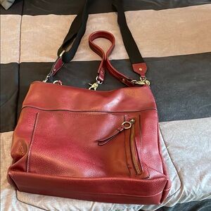 Deep Red Shoulder Bag with  and Gold Hardware